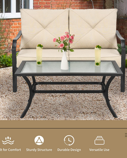 Giantex 2 Pcs Patio Loveseat Set, 2 Seat Bench Sofa with Coffee Table(Beige)