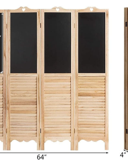 Giantex 5.7 Ft Folding Screen, 4 Panel Screen Room Divider w/ Chalkboard Panels (Natural) - Giantexus