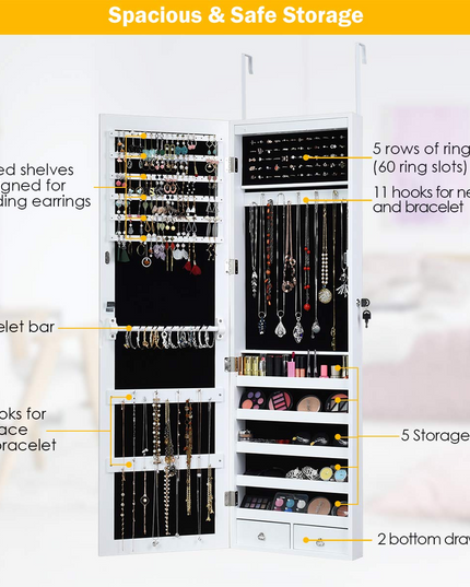 Giantex 15 LEDs Mirror Jewelry Armoire