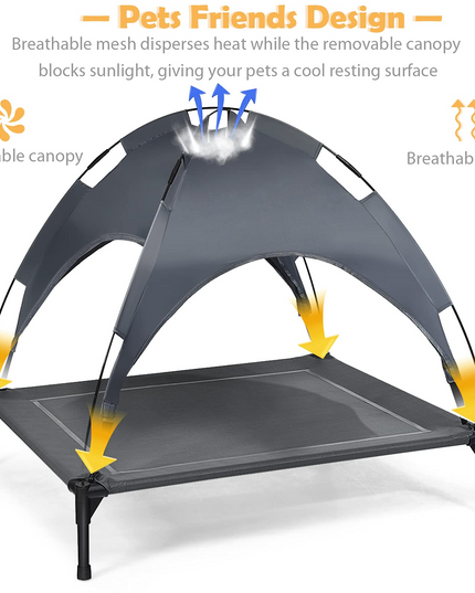 Giantex Elevated Dog Bed with Removable Canopy, Portable Raised Pet Cot Cooling Dog Bed for Camping Beach Lawn