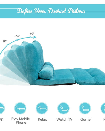 Adjustable Floor Sofa Couch with 2 Pillows, Multi-Functional 6-Position Foldable Lazy Sofa Sleeper Bed - Giantexus