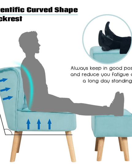 Modern Accent Chair Ottoman Set, Armless Slipper Sofa Chair with Footstool - Giantexus