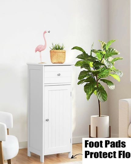 Bathroom Floor Storage Cabinet with Adjustable Shelf & Large Drawer