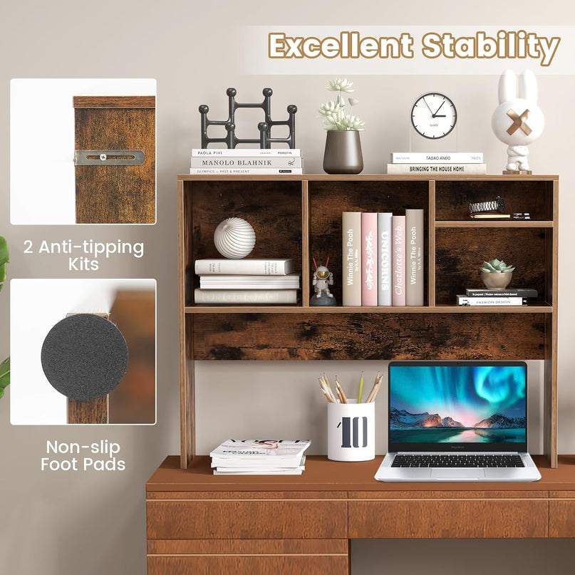 Giantex Desktop Bookshelf, Countertop Storage Hutch with 4 Shelves for Computer Desk, Dressing Tabletop Display Rack