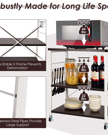 Giantex Kitchen Baker's Rack 3-Tier Microwave Cart on Wheels