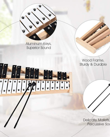 27 Note Glockenspiel Xylophone, Percussion Instrument with Wood Base - Giantexus