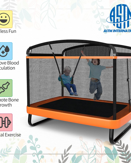 Giantex 6 Ft Kids Trampoline with Swing, Baby Toddler Rectangle Trampoline, Max Load 220lbs (Blue/Orange) - Giantexus