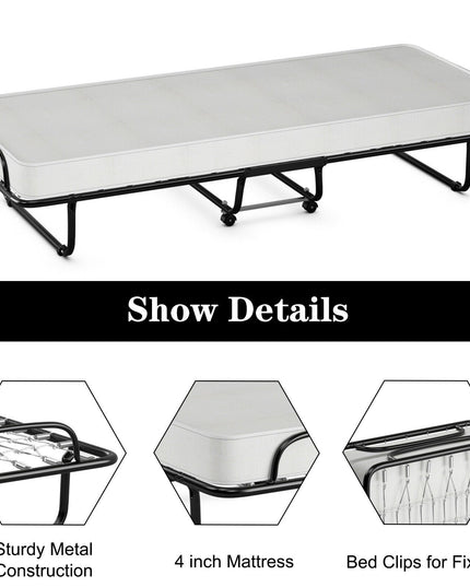 Rollaway Folding Bed with 4 Inch Mattress