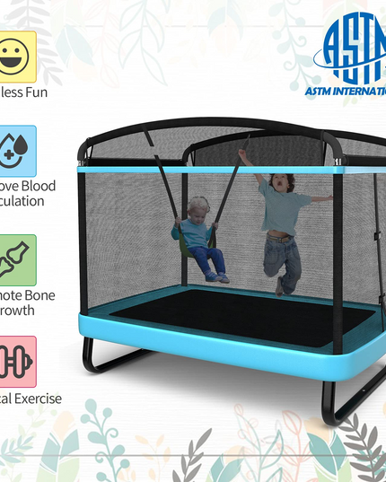 Giantex 6 Ft Kids Trampoline with Swing, Baby Toddler Rectangle Trampoline, Max Load 220lbs (Blue/Orange) - Giantexus
