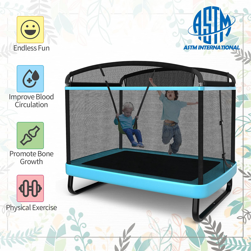 Giantex 6 Ft Kids Trampoline with Swing, Baby Toddler Rectangle Trampoline, Max Load 220lbs (Blue/Orange) - Giantexus
