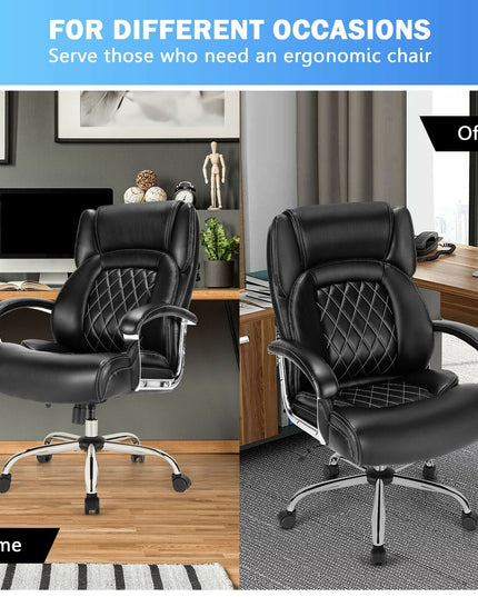 500LBS Leather Office Chair, Height Adjustable Big and Tall Executive Chair - Giantexus