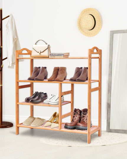 4-Tier Shoe Rack, Bamboo Shoe and Boot Rack 12-14 Pairs - Giantexus