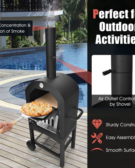 Giantex Pizza Oven Outdoor, Wood Fire Pizza Grill Maker with Waterproof Cover