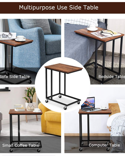 Giantex End Table Accent Sofa Side Table Wooden Rectangle Telephone Table with Rolling Casters