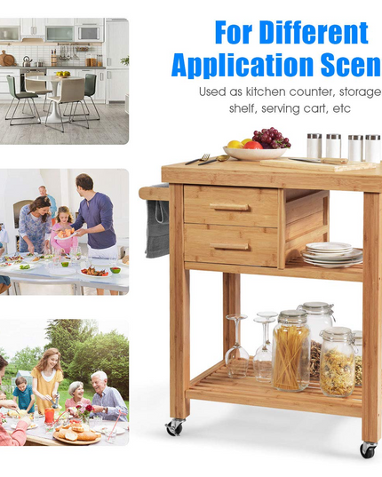 Giantex Kitchen Island, Bamboo Island Cart, Natural