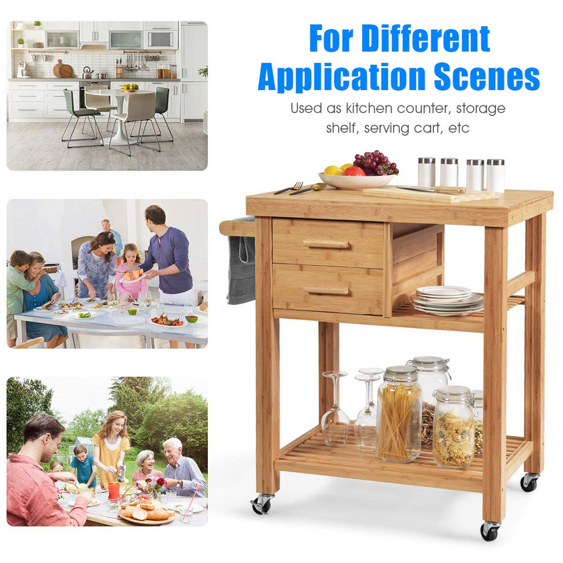 Giantex Kitchen Island, Bamboo Island Cart, Natural