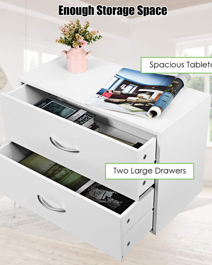 Giantex Dressers Stackable 2 Drawer Horiztonal Organizer W/Handles Dresser Tower, White