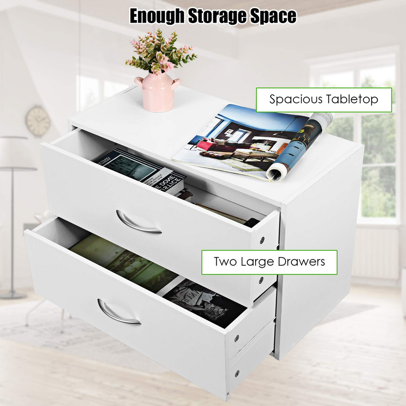 Giantex Dressers Stackable 2 Drawer Horiztonal Organizer W/Handles Dresser Tower, White