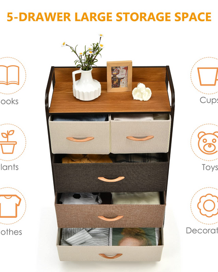 Giantex Sturdy Steel Frame & Wooden Top Vertical Organizer Unit for Closets, Bedroom Utility Dresser Chest (23 x 11.5 x 39 inch)