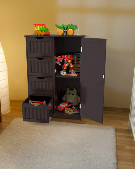 Giantex Bathroom Floor Cabinet Wooden with 1 Door & 4 Drawer