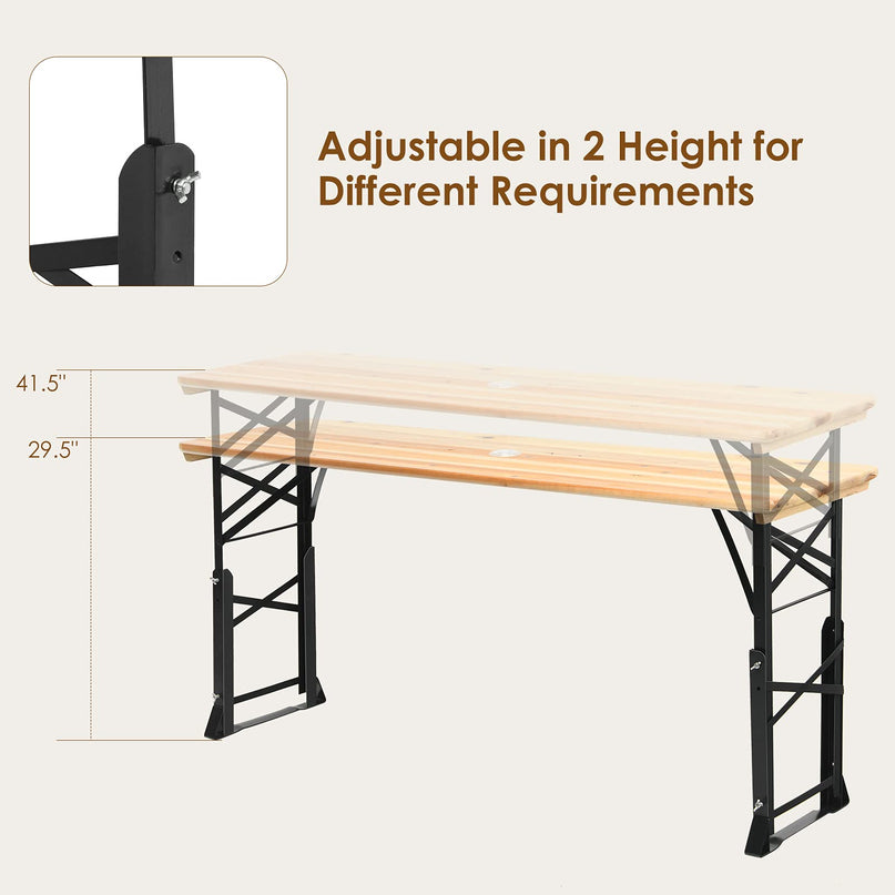 Giantex Folding Picnic Table, Wood Outdoor Table with Umbrella Hole