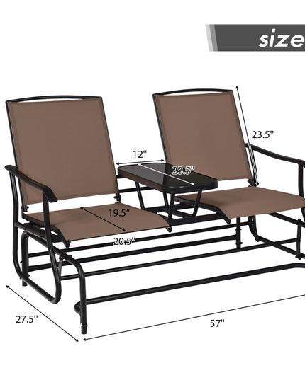 Giantex 2 Person Outdoor Double Glider Chair, Mesh Fabric Rocking Chair w/Center Tempered Glass Table