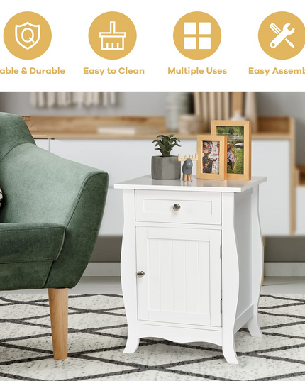 Giantex End Table Accent Storage Floor Cabinet, Wooden Nightstand with Drawer