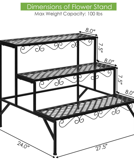 3 Tiers Metal Plant Stand, Ladder Plant Display Rack - Giantex