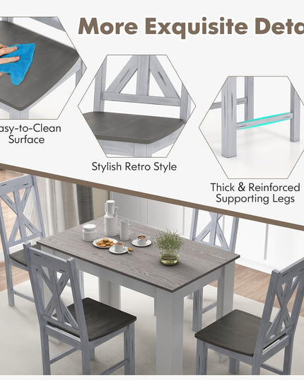 Giantex Retro Wooden Dining Chairs Set, Farmhouse Kitchen Chairs w/Rubber Wood Frame, Elegant Hollowed Backrest