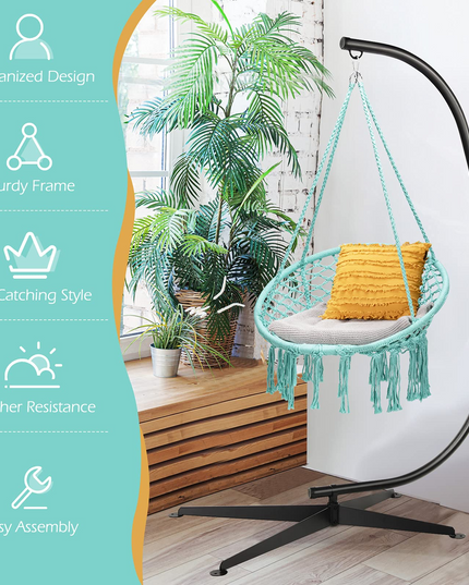 Giantex Hammock Chair with Stand, Solid Steel Heavy Duty C Stand with Macrame Hanging Chair