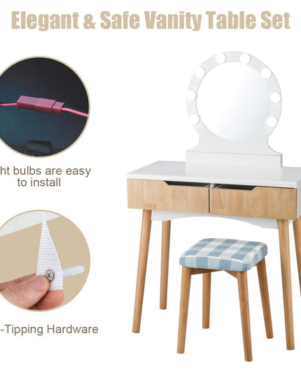 Vanity Table Set with 8 Light Bulbs and Touch Switch