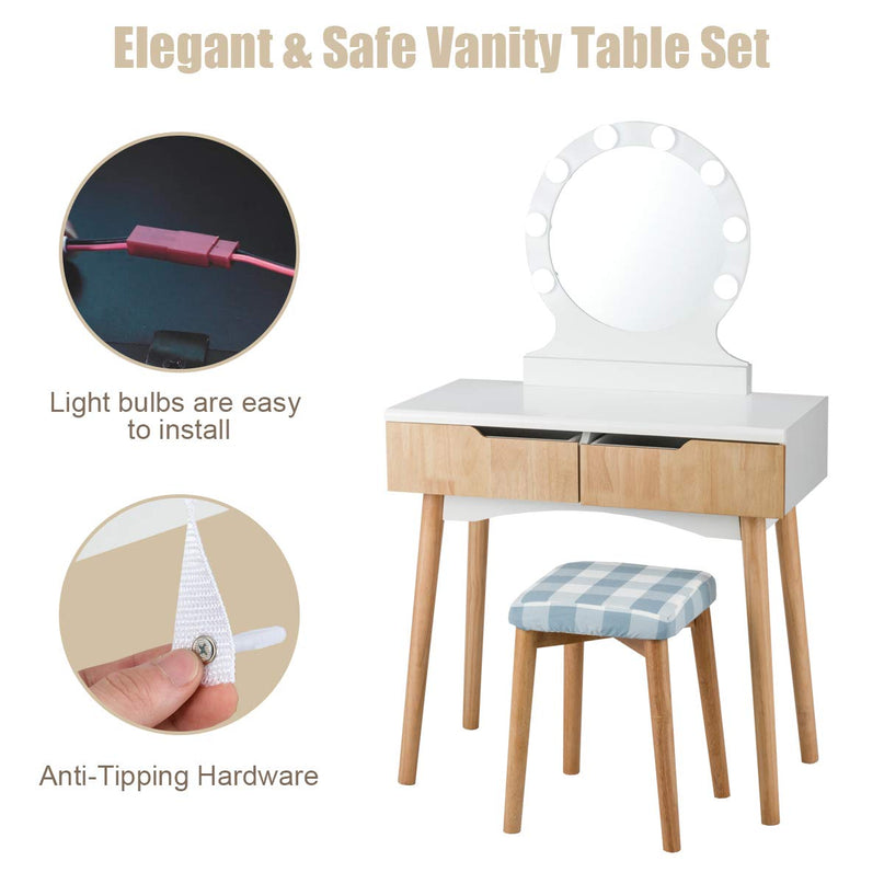 Vanity Table Set with 8 Light Bulbs and Touch Switch