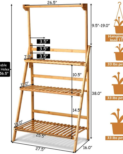 Giantex 3-Tier Hanging Plant Stand Storage Shelf, Folding Flower Pot Organizer Display Storage Rack