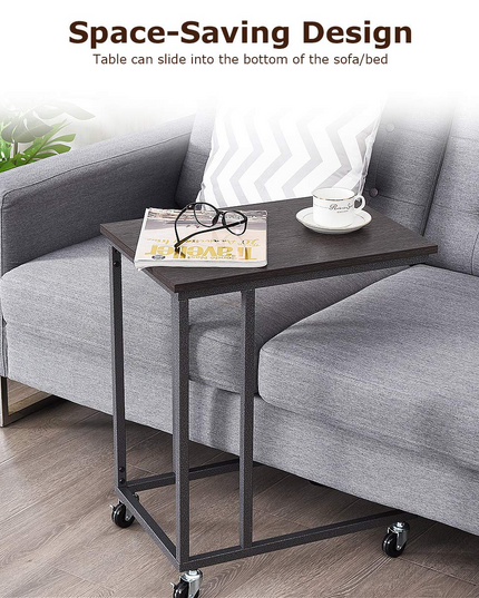 Giantex End Table Accent Sofa Side Table Wooden Rectangle Telephone Table with Rolling Casters