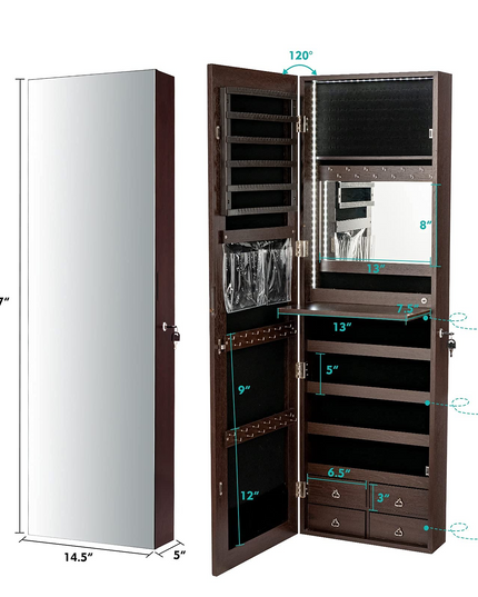 CHARMAID LED Strip Jewelry Armoire with 47.2" H Full Length Mirror
