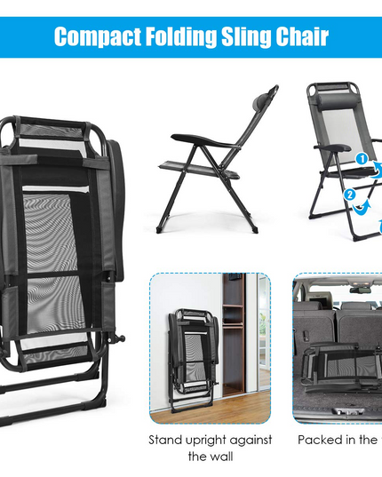 Giantex Set of 2 Patio Dining Chairs, Folding Lounge Chairs with 7 Level Adjustable Backrest