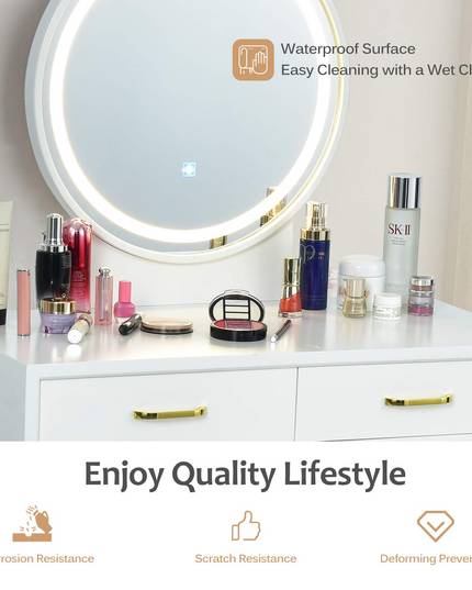 CHARMAID Vanity Set with Touch Screen Dimming Lighted Mirror - Giantexus