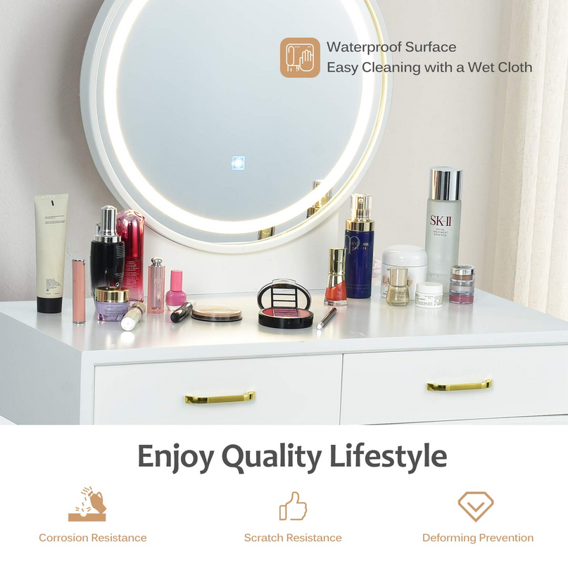 CHARMAID Vanity Set with Touch Screen Dimming Lighted Mirror - Giantexus