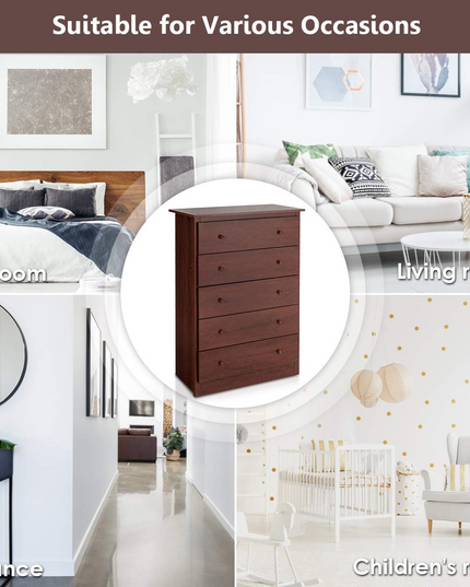 Giantex 5 Drawer Chest, Storage Dresser, Wooden Clothes Organizer