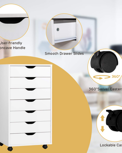 Giantex Drawers Cabinet Mobile Lateral Filing Organizer with 7 Drawers and Wheels Mobile Side Cabinet Chest