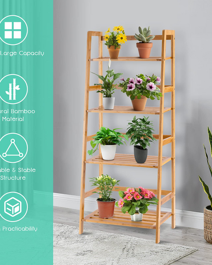 Giantex 4-Tier Bamboo Plant Stand Flower Pots Holder Display Shelf, 47.5"