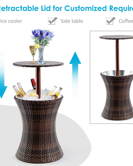 Giantex Outdoor Cool Bar Rattan Style Patio Cool Bar Table Adjustable Height