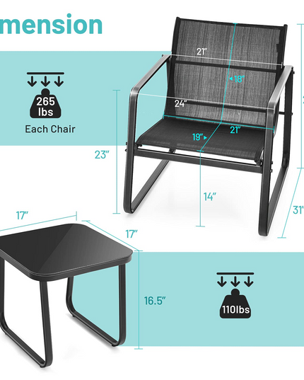 Giantex 3 Pieces Patio Furniture Set, Outdoor Bistro Set with Rustproof Steel Frame