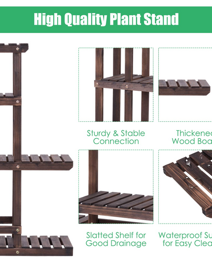 Giantex 6 Tiers Wooden Plant Stand, 10 Pots Flower Display Rack