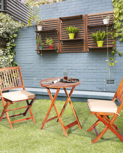 Giantex 3Pcs Patio Bistro Set, Wood Folding Table Set