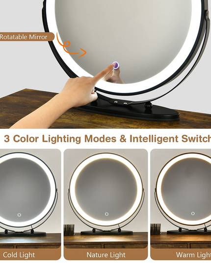 CHARMAID Vanity Set with 3 Colors Lighted Mirror, Left or Right Side Cabinet