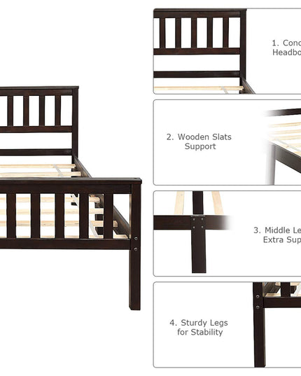 Giantex Wood Slats Great Support with Six Legs, No Box Spring Needed, Antique Espresso (Queen)