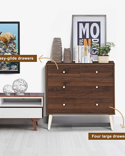 Giantex 4-Drawer Dresser, Free-Standing Chest Wood Legs and Sliding Rail