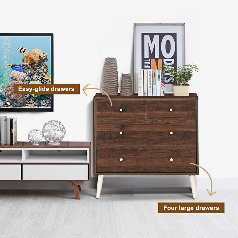 Giantex 4-Drawer Dresser, Free-Standing Chest Wood Legs and Sliding Rail