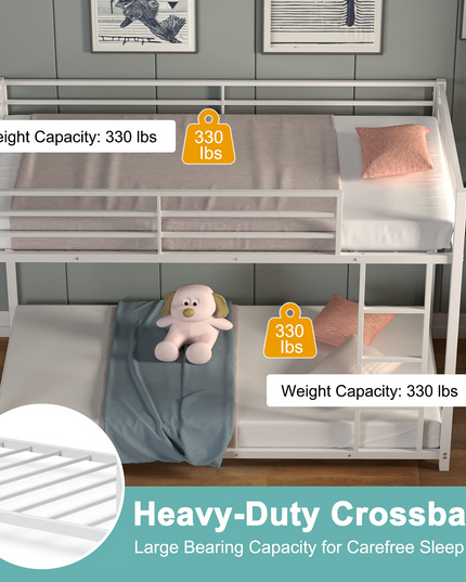 Classic Bunk Bed Frame with Safety Guard Rails & Side Ladder
